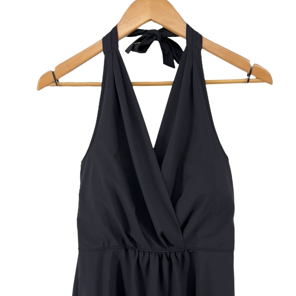Athleta Go Anywhere Halter Dress Sz 8 Black Built In Bra  Featherweight Stretch - Picture 4 of 16